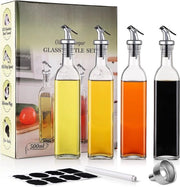 Set di flaconi per olio e aceto, 4-pack di flaconi in vetro da 500 ml, set di flaconi per olio e aceto con 4 beccucci e 1 imbuto, flacone per dispensare olio per cucina, cottura e preparazione di insalate.