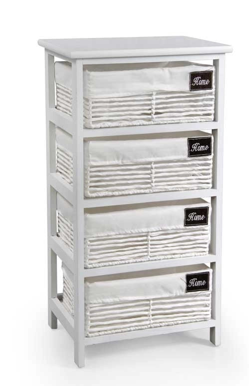 HOME CASSETTIERA CON 4 CESTE 40X29X73 CM IN COLORE BIANCO