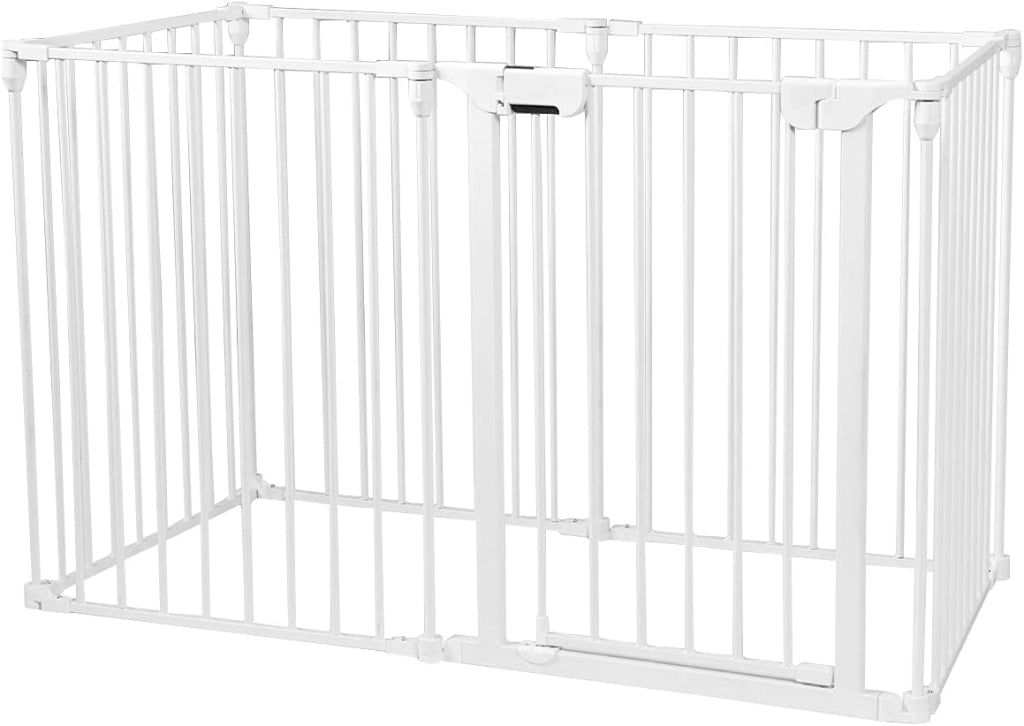 Cancelletto di Sicurezza per Animali, Cancelletto da Interno ed Esterno, Barriera in Acciaio Pieghevole e Trasformabile in Diverse Forme, Ideale per Porte e Scale, Bianco