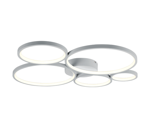 Plafoniera LED 5 cerchi, metallo, bianco opaco, L 59 cm, Rondo