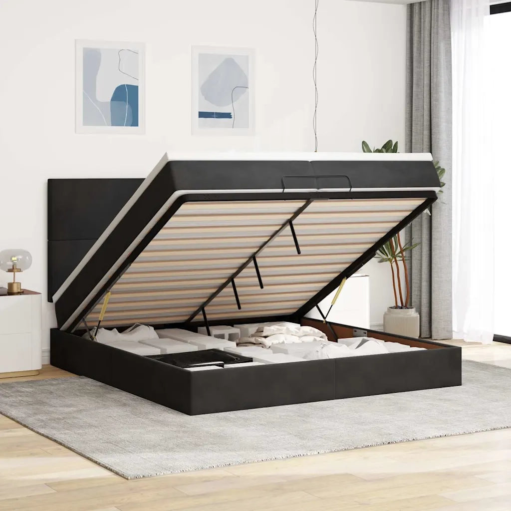 Struttura Letto Pouf con Materassi Nero 200x200 cm Velluto 3313423