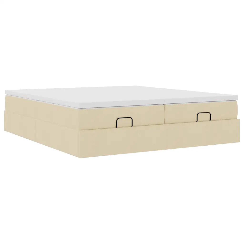 Struttura Letto Pouf con Materassi Crema 200x200 cm in Tessuto