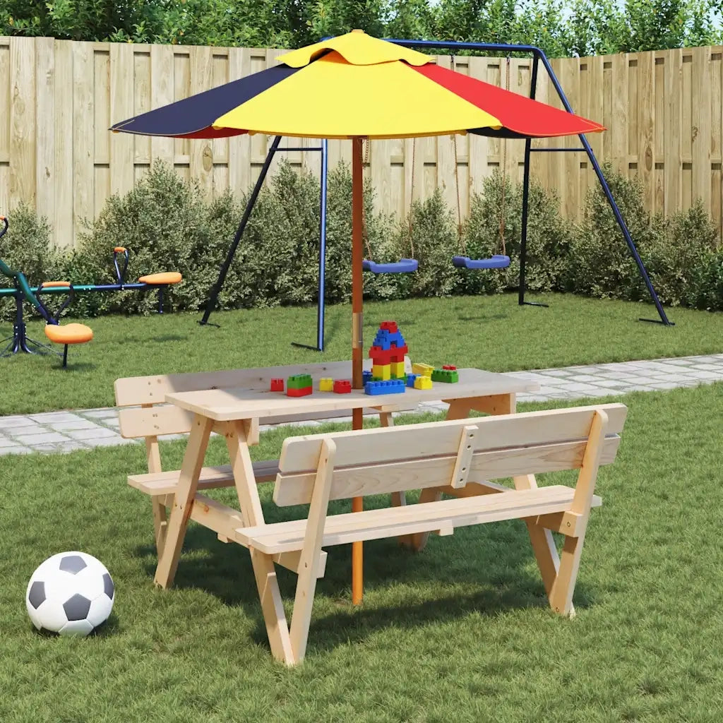 vidaXL Tavolo da Picnic per 4 Bambini con Foro Ombrellone Legno Abete