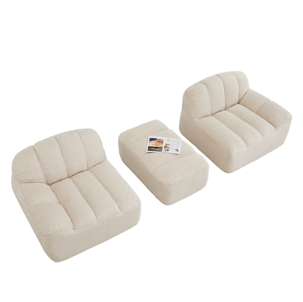 Divano modulare 2 posti con ottoman in pile granulato beige bianco HAVRYA