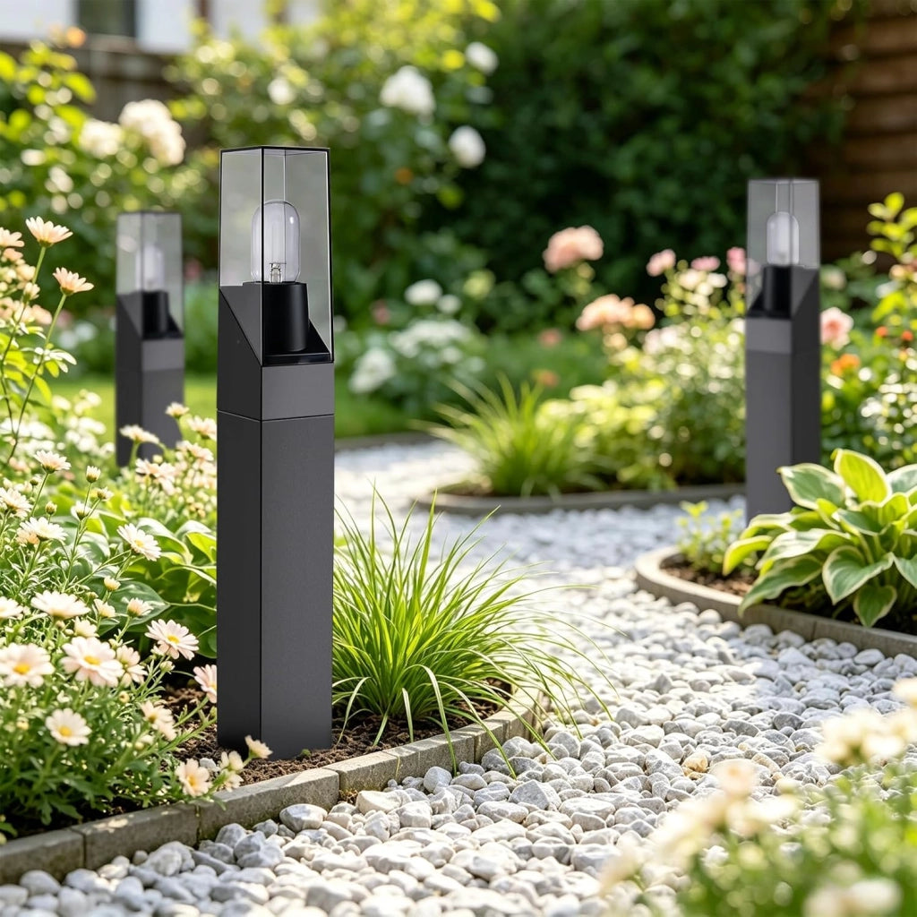 ZMH Lampada da Giardino a Palo Esterna E27 Nero IP65 per Sentieri Cortile Max 40W Senza Lampadina  H.60cm