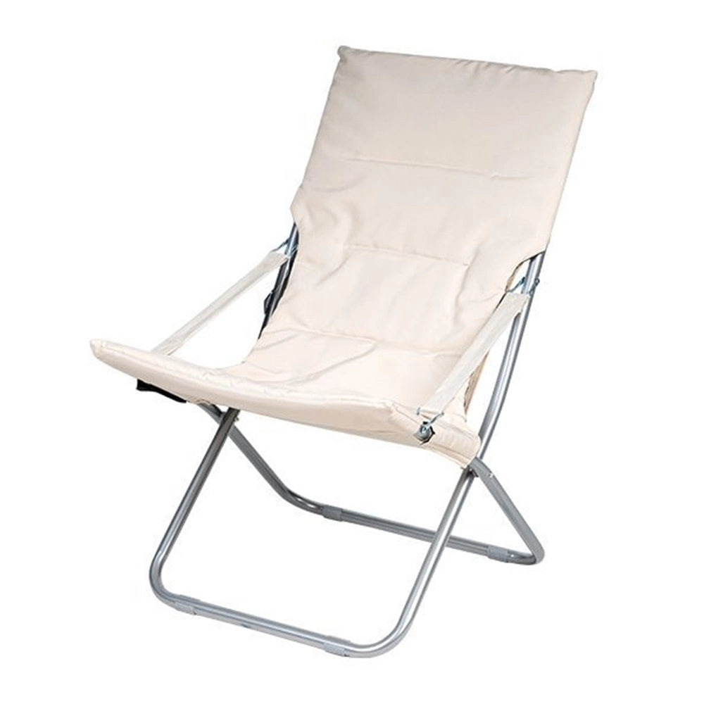 Trade Shop - Spiaggina Sedia Canapone In Acciaio Tessuto Imbottito Pieghevole Relax Beige -