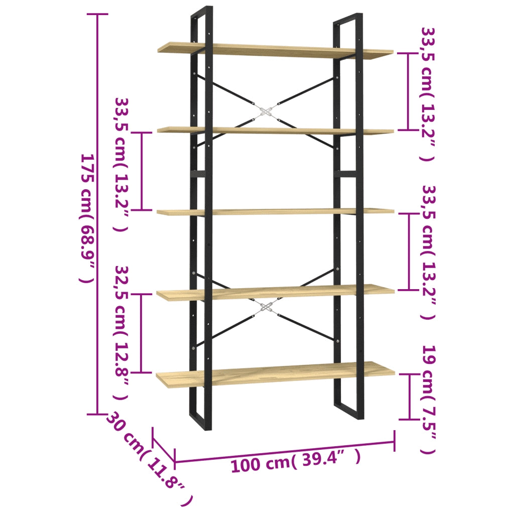 Libreria a 5 Ripiani 100x30x175 cm in Legno di Pino cod mxl 18558