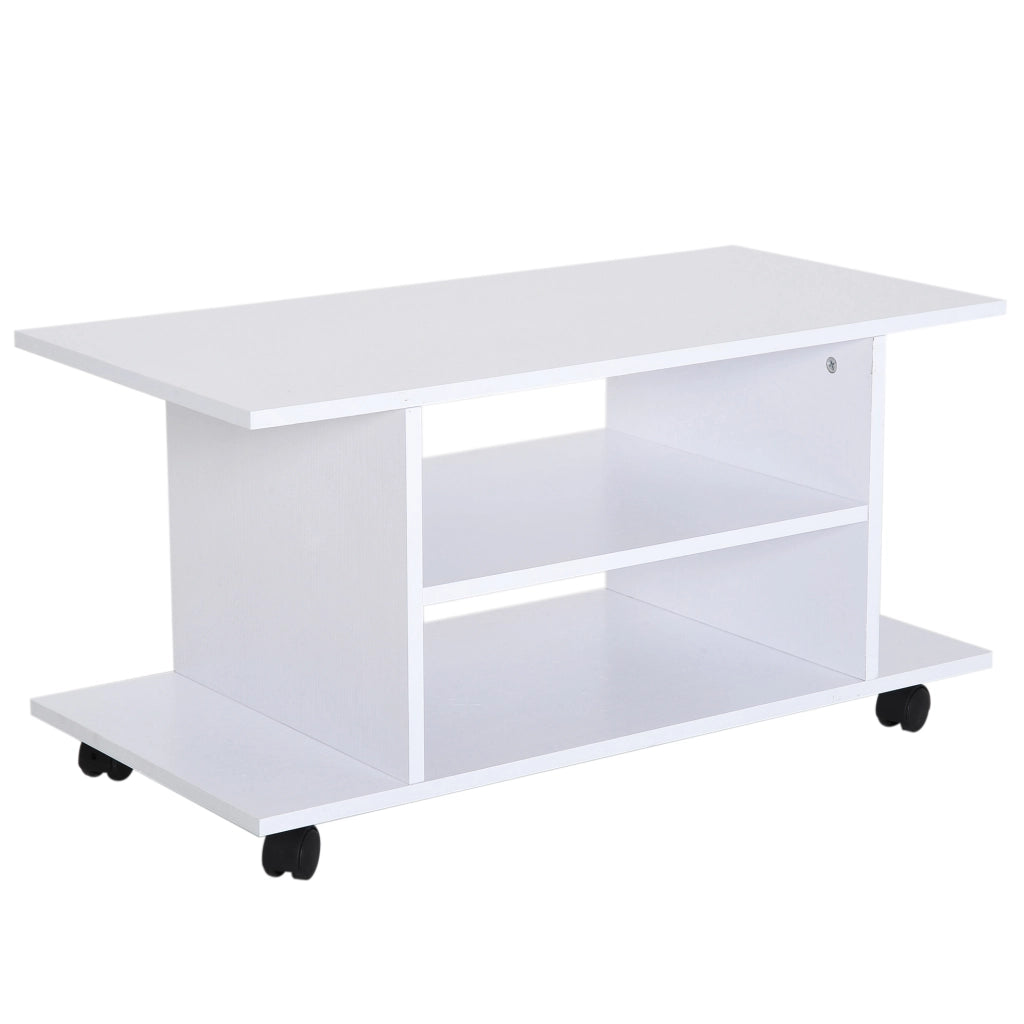 Mobile TV con ruote ¨C Xylo ¨C Legno bianco con ripiani, 80x40x40 cm