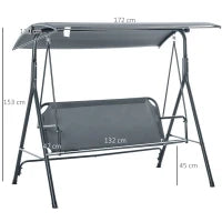 Dondolo 3 Posti con Tettuccio Inclinabile e Cuscini, in Acciaio e Poliestere, 172x110x153 cm, Grigio