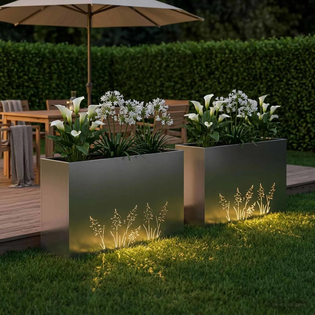 Vaso da giardino 2 pz Argento 100 x 30 x 49 cm Acciaio Inox 8005871