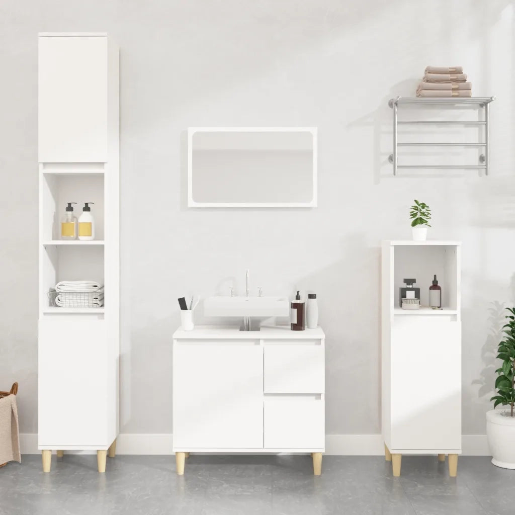 Armadietto da Bagno Bianco 30x30x190 cm in Legno Multistrato 819788