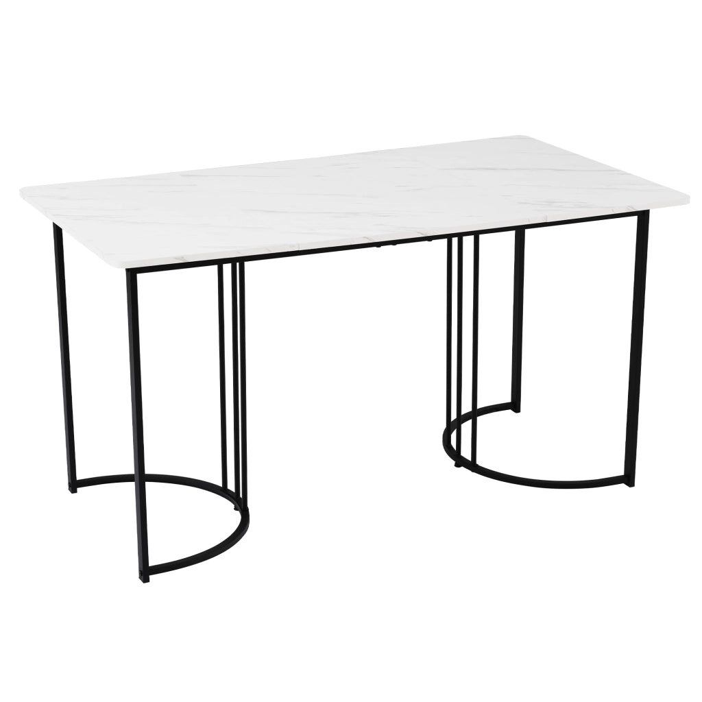 Tavolo da pranzo per 4 persone con 4 sedie, piano effetto marmo e gambe regolabili, per cucina moderna, 140 × 80 cm
