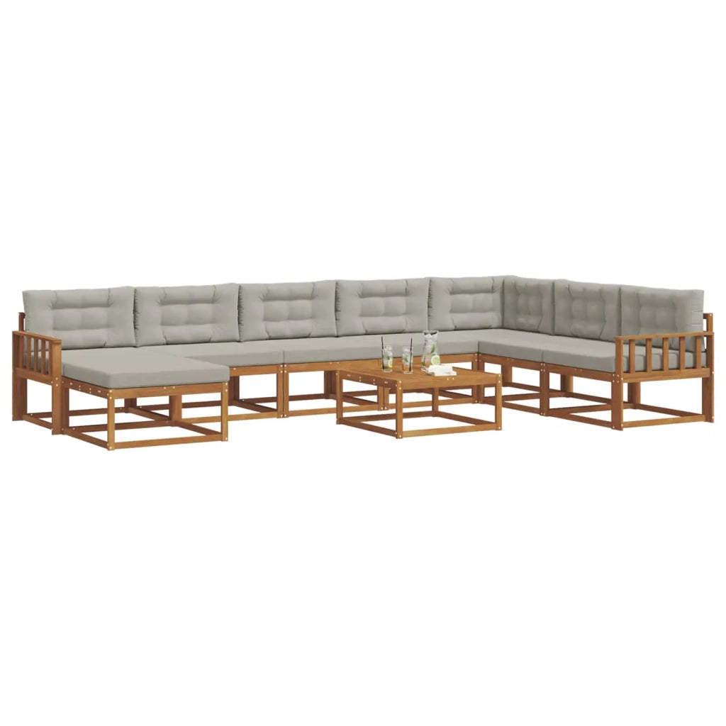 Set di divani da esterno 9 pcs Grigio Naturale e Chiaro