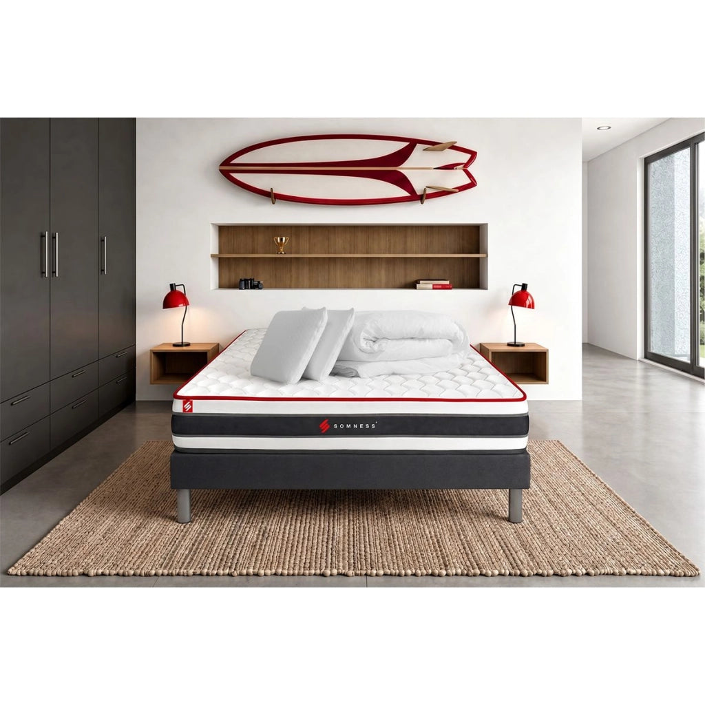 Pacchetto letto completo - Materasso 140x190cm + Box spring con doghe (kit) + 2 cuscini + Piumone - Energy