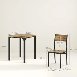 Set tavolo da pranzo 3 pezzi in MDF e acciaio, colore Rustic Brown