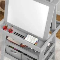 Outsunny Cavalletto per Bambini 3 in 1 con Lavagna Bianca Magnetica, Lavagna per Gessetti, Rotolo di Carta, 2 Cestini, 3-6 Anni, Grigio