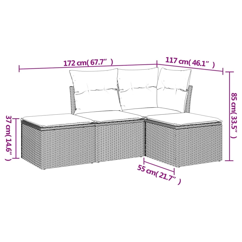 Set Divano da Giardino 4 pz | Set Salotto da Giardino con Cuscini Beige in Polyrattan