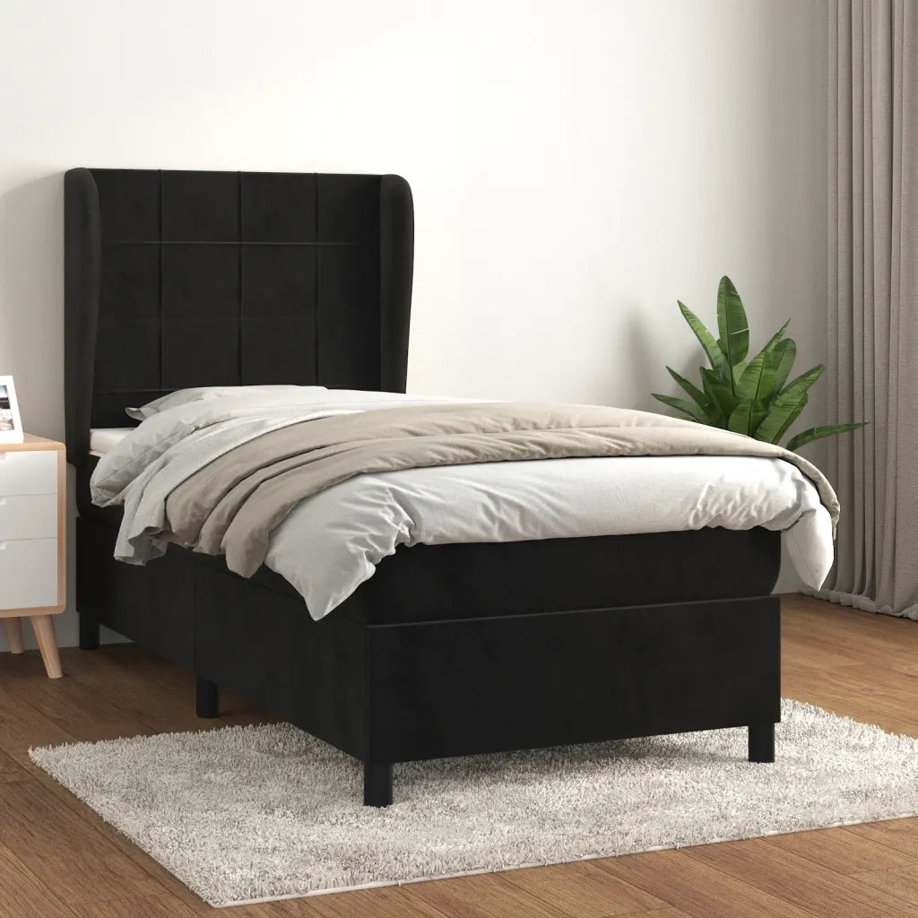 Letto singolo | Letto per adulti | Giroletto a Molle con Materasso Nero 90x200 cm in Velluto