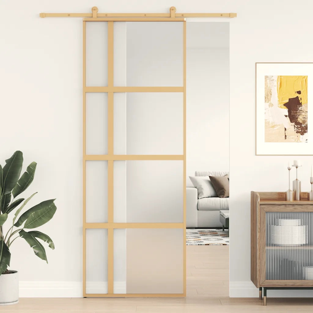Porta Scorrevole Dorata 76x205 Vetro Smerigliato ESG Alluminio 155193