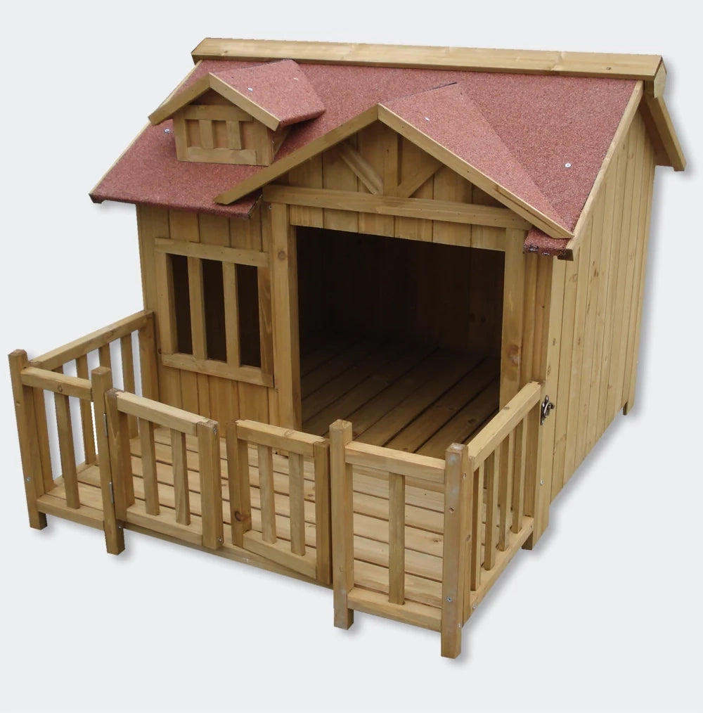 Cuccia XL per cani cuccia in legno massello con terrazza 3716051