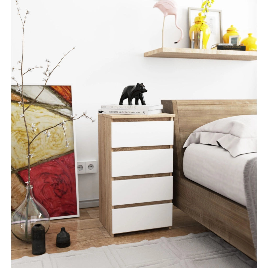 Cassettiera AKORD CL4 Cassettiera Sonoma Quercia 40 cm 4 cassetti inserto frontale Bianco 40x35x74 cm