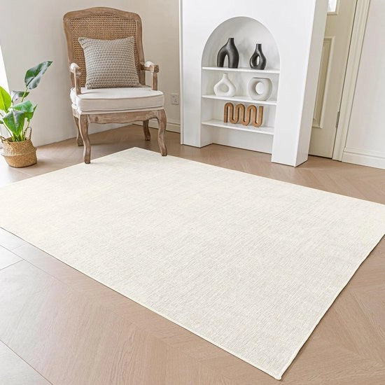 Tappeto di chenille morbido e bassopoli per soggiorno, antiscivolo, beige - 120x160 cm