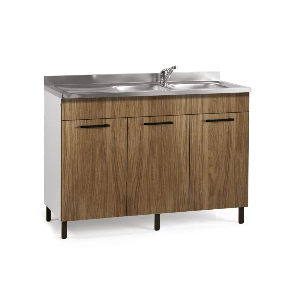 Sottolavello da cucina 3 ante Noce Naturale reversibile Cm 120x50xH 85
