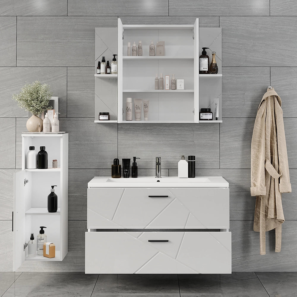 Vicco Set di mobili da bagno Bianco/bianco lucido 4 parti