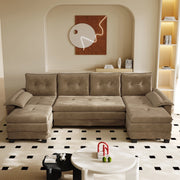 Divano Letto Angolare Modulare ¨C MINIMAL ¨C Tessuto Khaki, con USB, Braccioli Rimovibili, 278 cm
