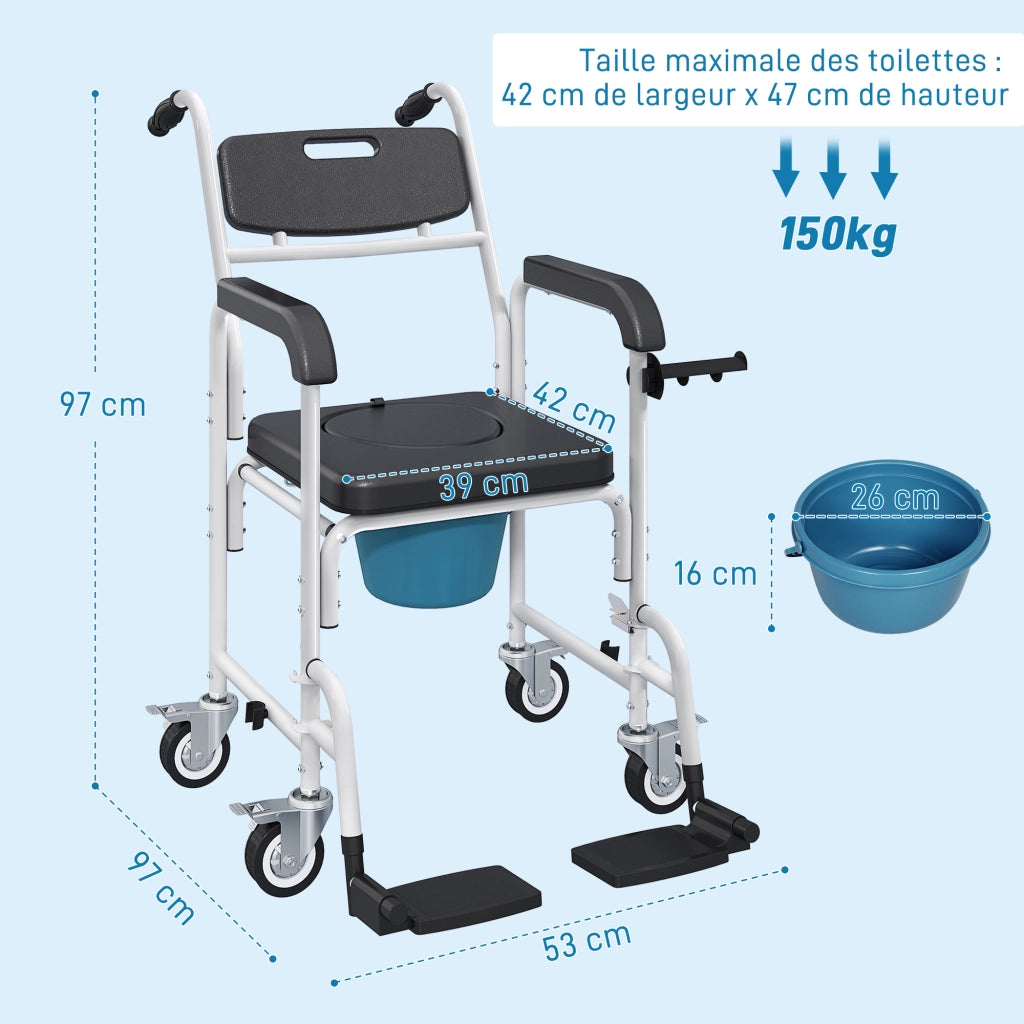 Sedia da doccia con ruote ¨C zephmum ¨C 53x97x97 cm, nero