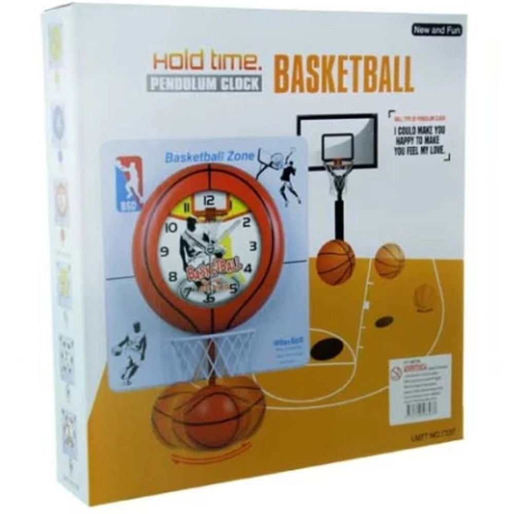 Trade Shop - Orologio Da Parete 30x40cm Con Palla Canestro Basket Effetto Pendolo Basketball -