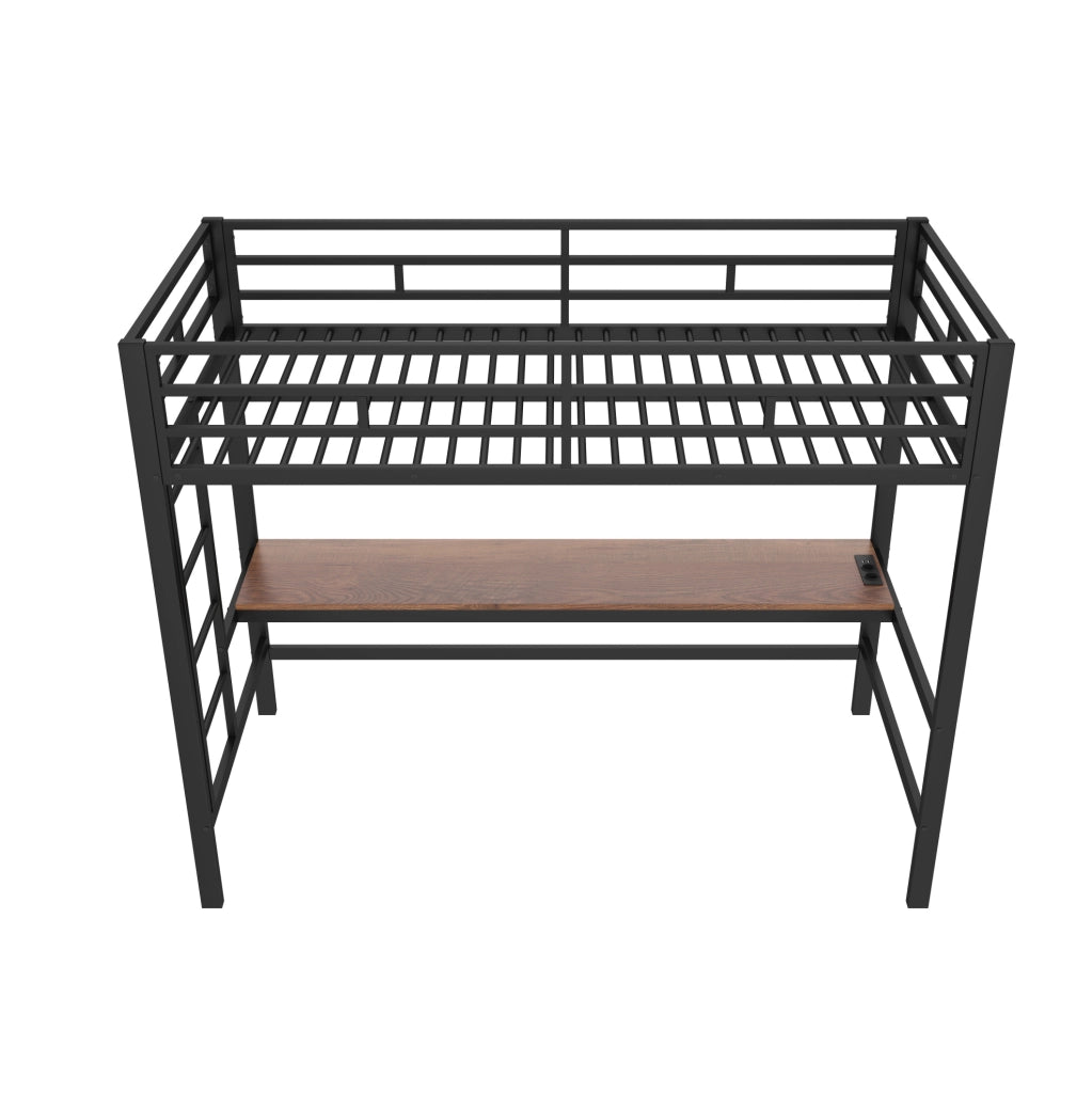 Letto a soppalco 90x200 cm nero con scrivania, LED APP, USB e Type-C