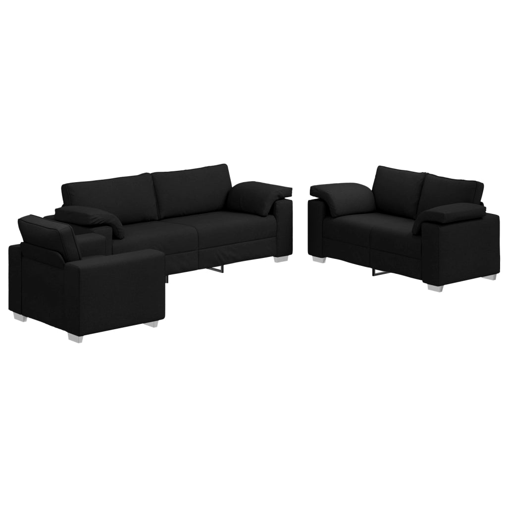 Set divano 3 pezzi con cuscini tessuto nero