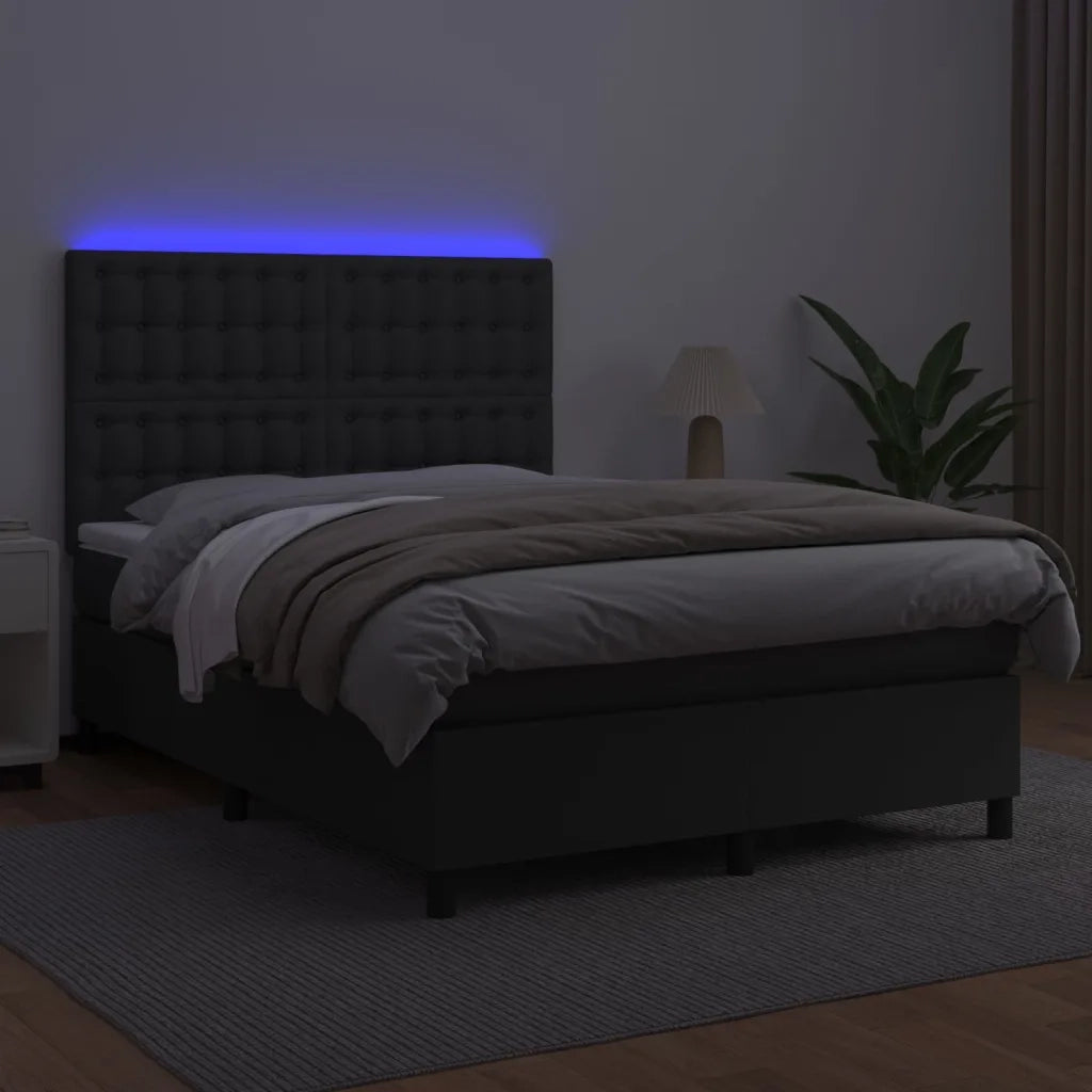Giroletto a Molle con Materasso e LED Nero 140x200cm Similpelle 3135945