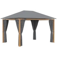 Pergola Rettangolare da Giardino con Tende e Tetto in Poliestere, 4 x 3 m, Struttura in Alluminio, Grigio Scuro