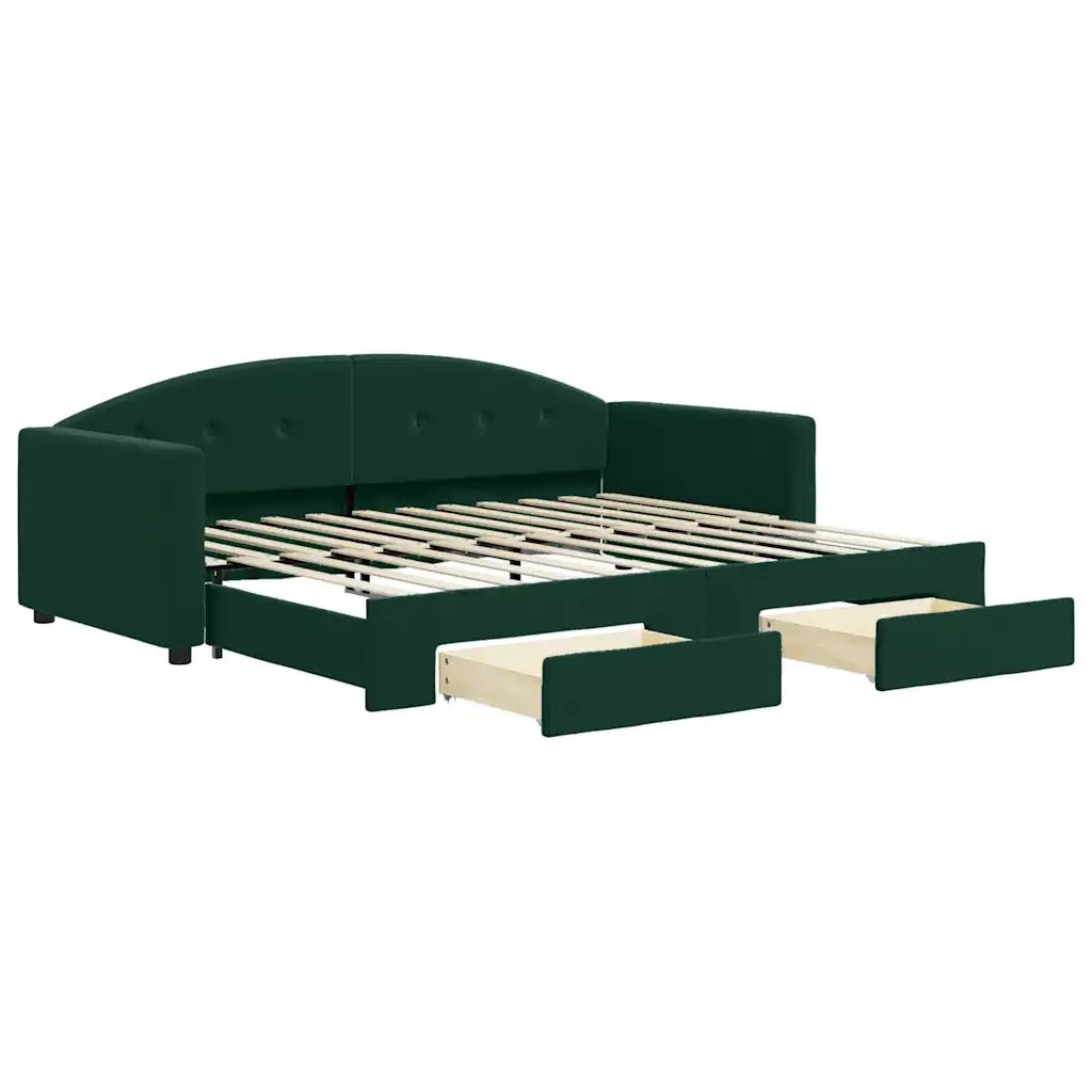 Divano Letto Estraibile Cassetti-Sofa Letto-Daybed Verde Scuro 90x200cm Velluto 931819