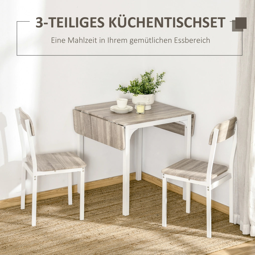 Set tavolo da pranzo con 2 sedie, piano pieghevole salvaspazio, per cucina e sala da pranzo, in MDF, naturale