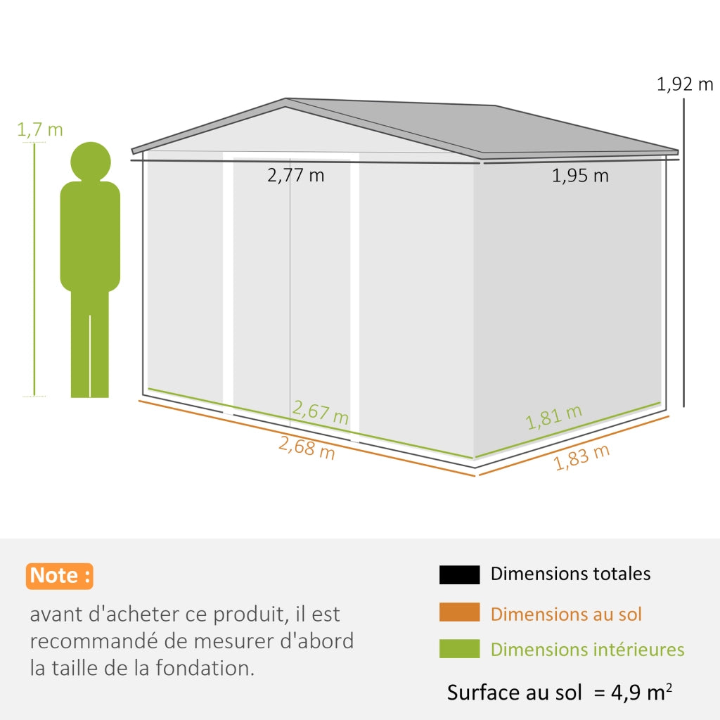 Casetta da giardino ¨C Zephmum ¨C Grigio 2.77x1.95x1.92m