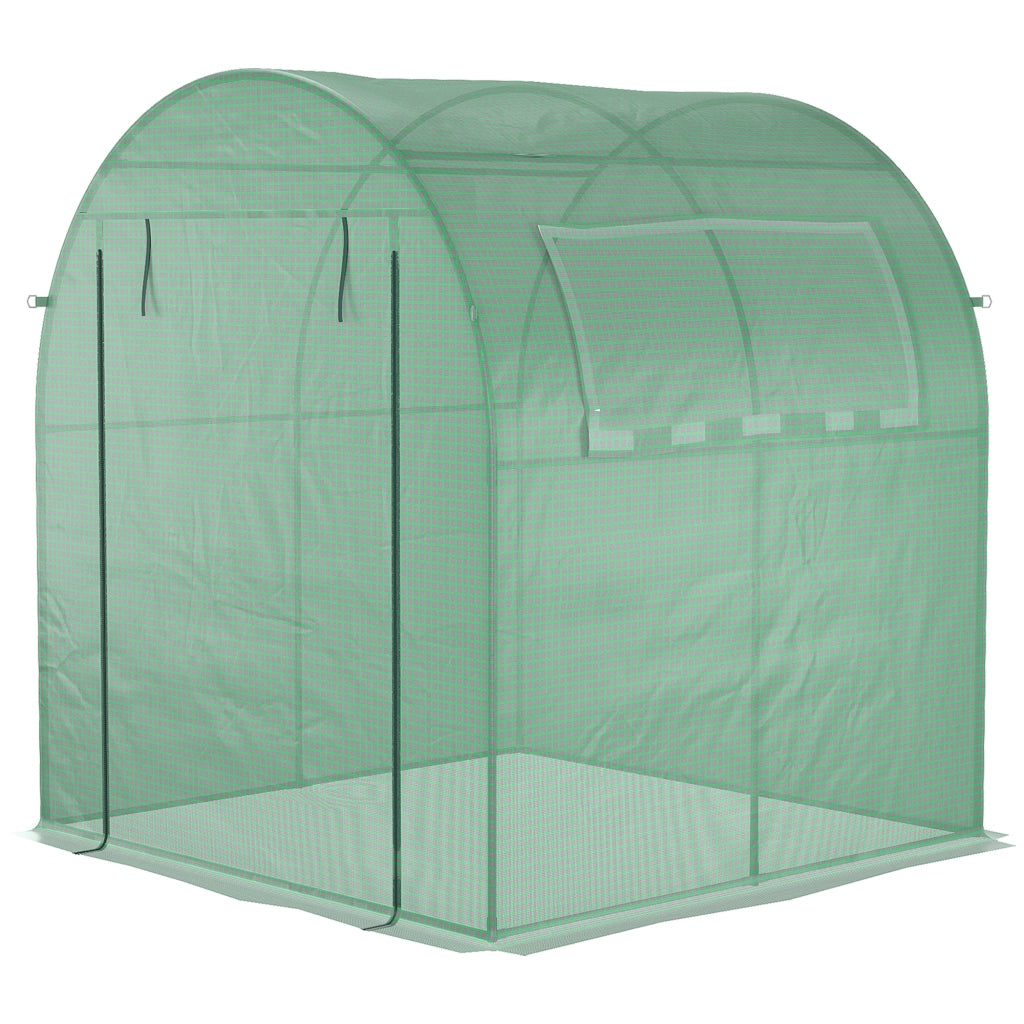 Serra da giardino con telo PE verde e porta avvolgibile 180x180x200 cm