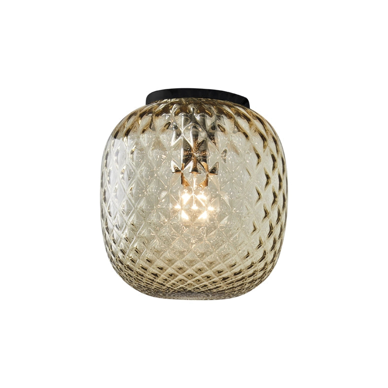 Plafoniera Oban Nera con Vetro Soffiato a Mano Effetto Balloton Bronzo - Lampada da Soffitto E27 75W - Rossini Group