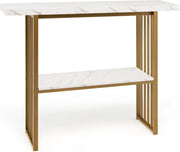 Tavolo Consolle da Divano in Acciaio con Motivo a Forma di Marmo, Tavolo da Ingresso con 2 Ripiani, Salvaspazio e Superficie Liscia per Soggiorno, Salotto, Ingresso, 120 x 29,5 x 93 cm