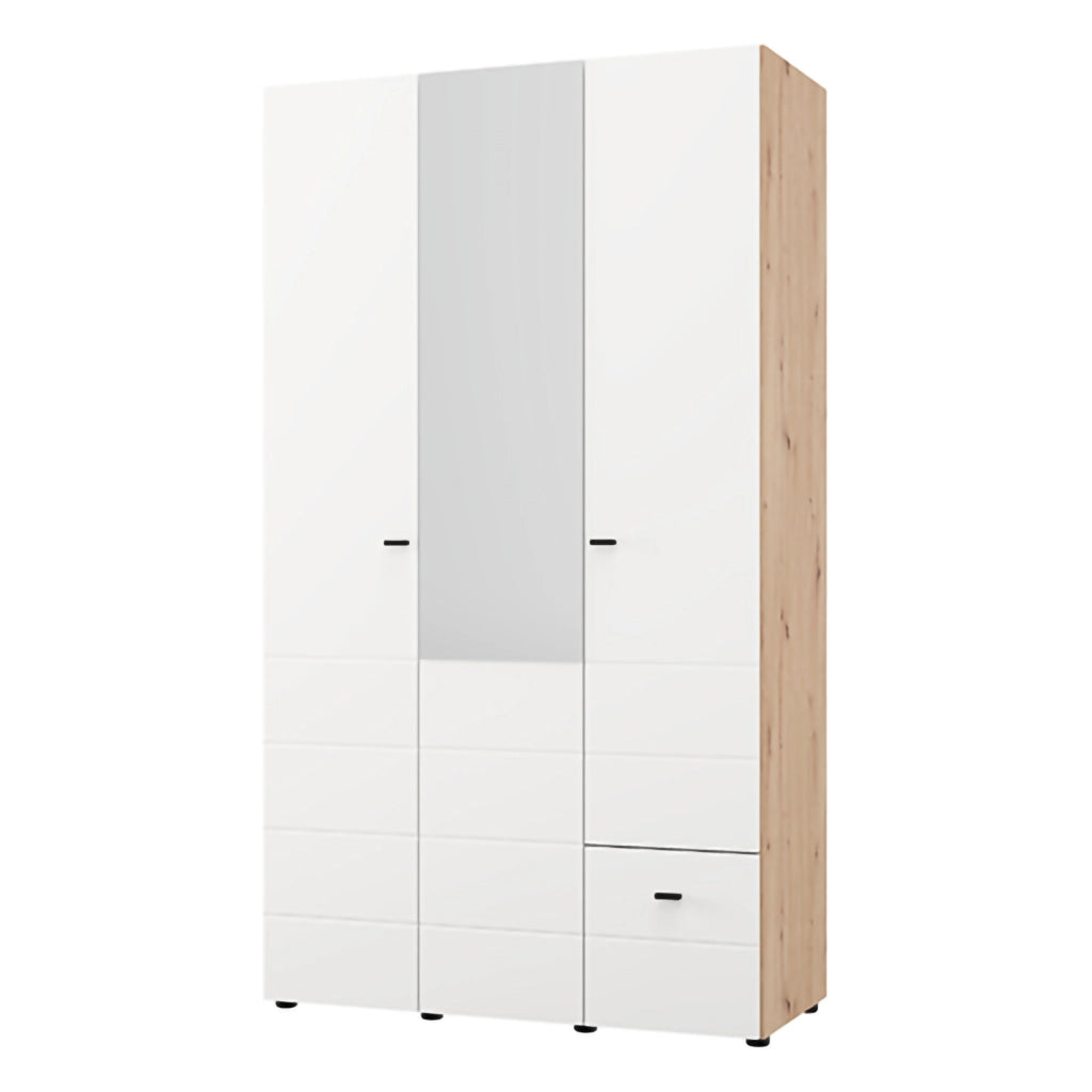 Armadio Camera da Letto Serram, Guardaroba 3 Ante Appendiabiti, 117x52 cm Bianco Opaco
