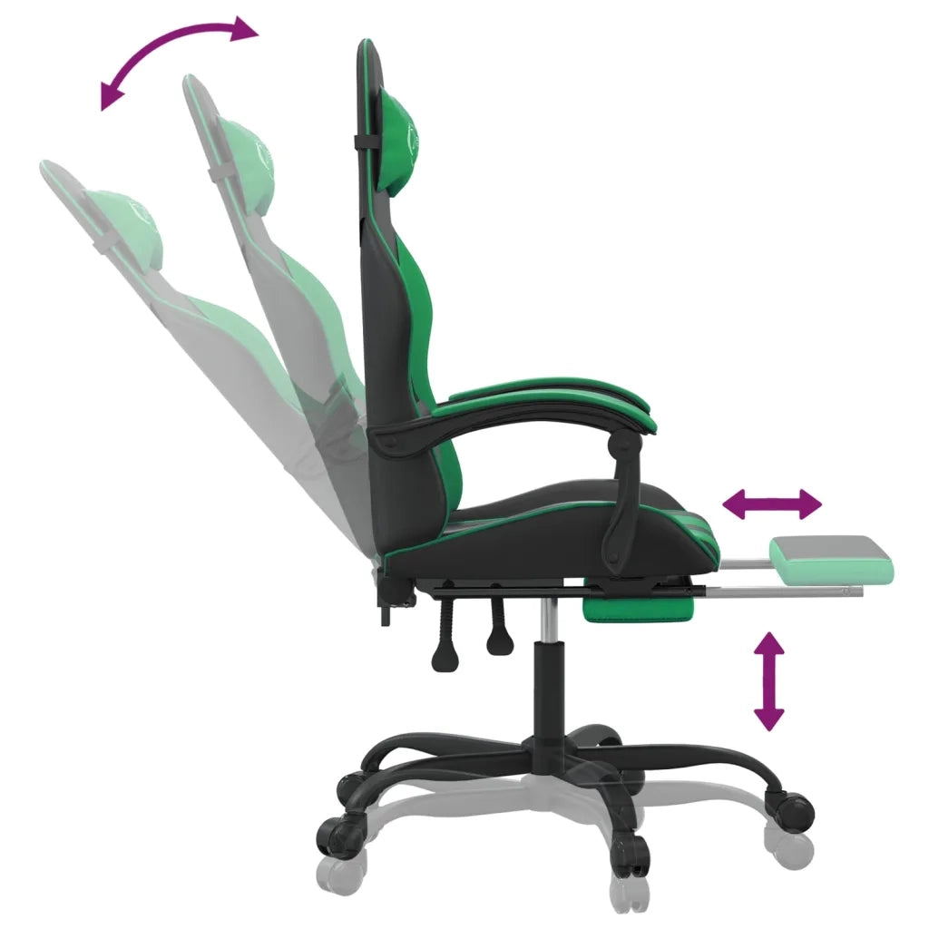 Sedia da Gaming con Poggiapiedi Nero e Verde in Similpelle cod mxl 77151