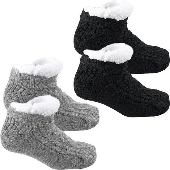 Sokke calde per uomo e donna - calzini morbidi per inverno - calzini con stoppers - slippers - per uso interno - calzini invernali - regalo - colore grigio - unico taglia.