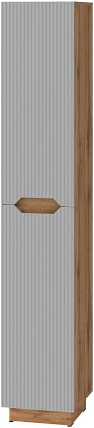 Armadio per il bagno Lotta, Rovere/grigio a righe, 33 x 186 cm con 2 porte