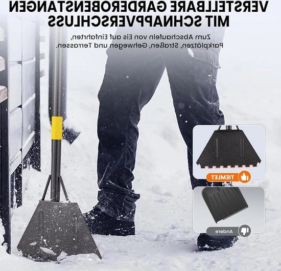 Sneeuwschuiver ergonomico da 1525 cm - design 4 pezzi da staccare - schep per neve e ghiaccio trasportabile da regolare per strada, campeggio e giardino