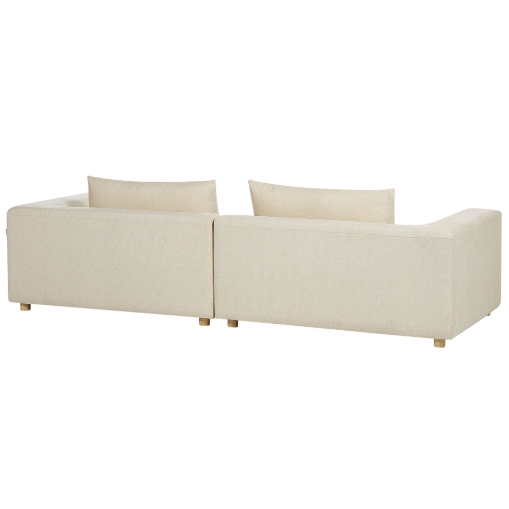 Divano Tessuto Beige Poliestere Imbottito Divano 3 Posti Cuscini Braccioli Soggiorno Moderno Confortevole Accogliente