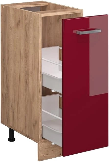 Armadio cucina dispensa alto R-Line, Rosso lucido, 30 cm PL Marmo, per la libera combinazione all'interno di sistemi cucina modulari