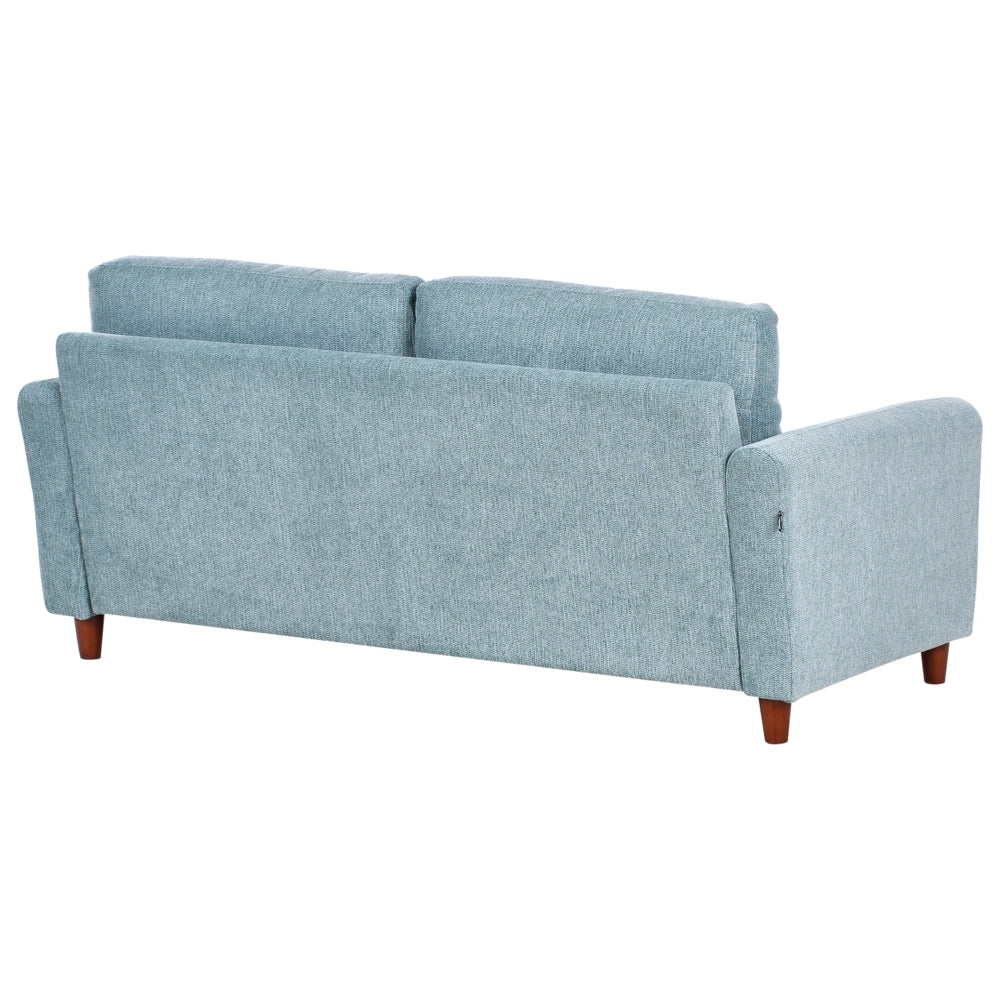 Set da salotto composto da divani da 2 e 3 posti rivestito in tessuto azzurro con braccioli soggiorno stile moderno