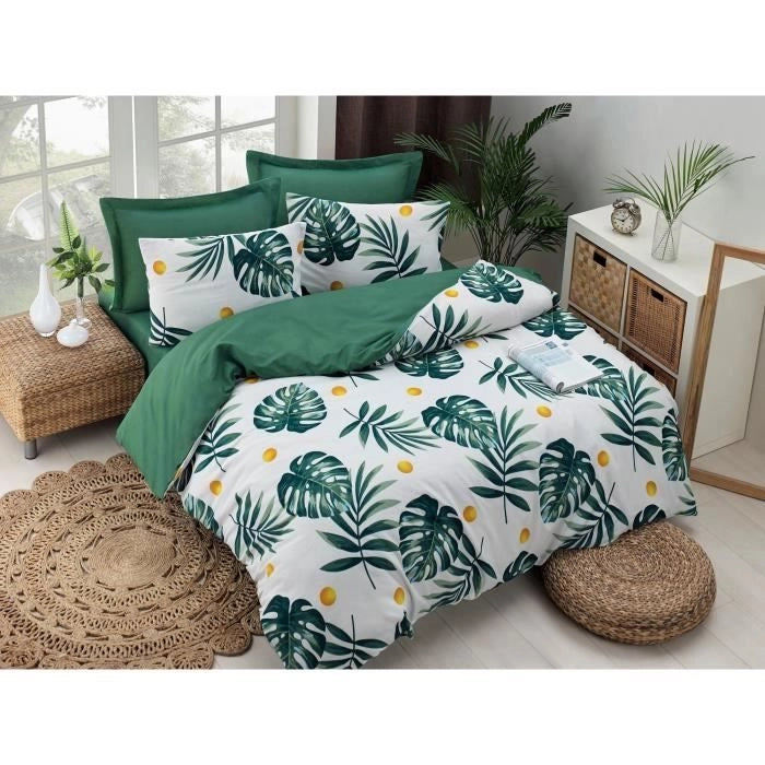 Completo letto - 1 copripiumino 220 x 240 cm + 2 federe 60 x 60 cm - 65% cotone, 35% poliestere - Verde